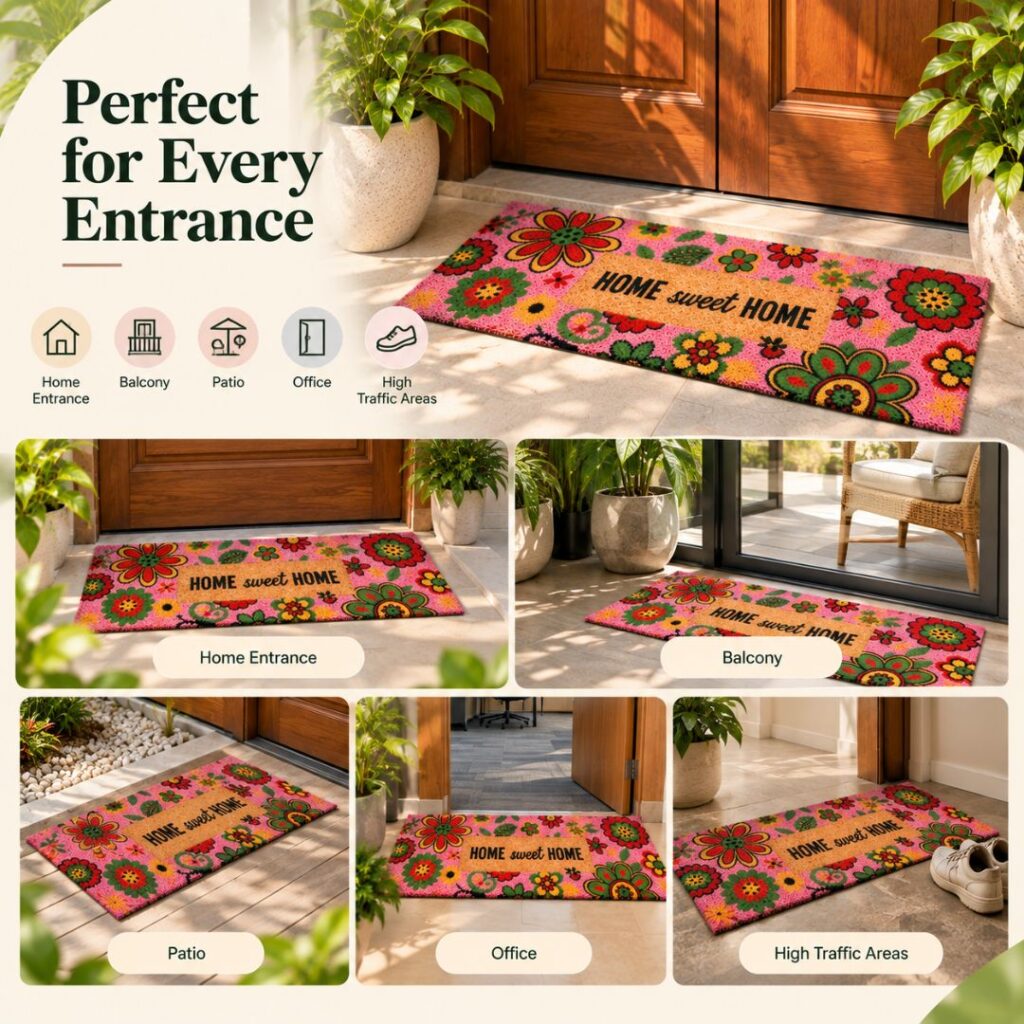 Coir Door Mat Runner Pink