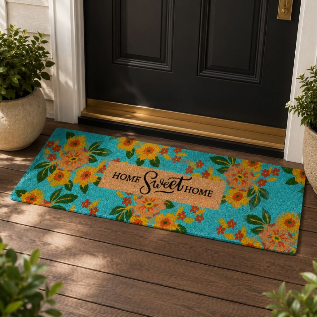 Coir Door Mat Runner Turquoise